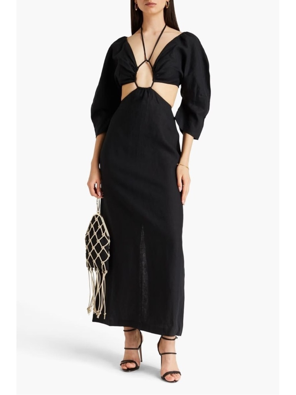 Mara Hoffman Celia Black Cutout Halter Midi Dress